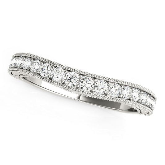 1/4 CT. T.W Bead Border Curved Diamond Wedding Band in 14k White Gold