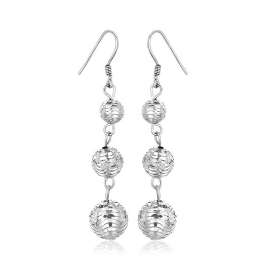 Sterling Silver Layered Textured Ball Drop Earrings