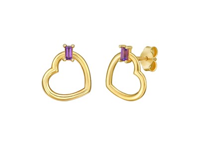 14K Yellow Gold Amethyst Heart Earrings