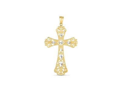 Diamond Cut Cross Pendant in 14k Two Tone Gold