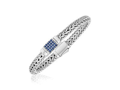 Sterling Silver Wheat Bracelet with Blue Sapphires