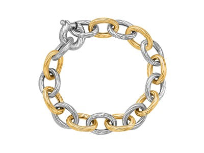 18k Gold and Silver Diamond Cut Chain Bracelet (9.65 mm)