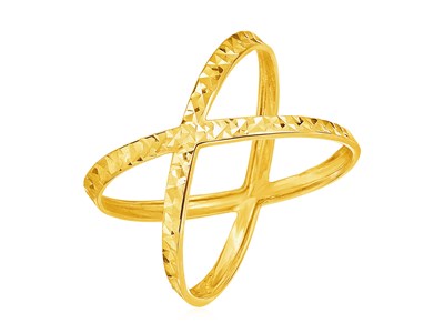 14k Yellow Gold Textured X Profile Ring