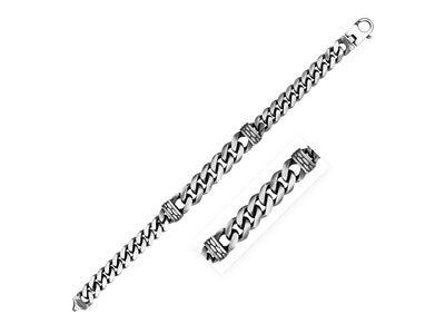 Gunmetal Finish Sterling Silver Cuban Link Bracelet (11.50 mm)