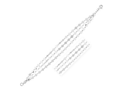 Three Strand Sterling Silver Mirror Link Bracelet (4.00 mm)