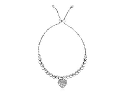 Adjustable Sterling Silver Bead Bracelet with Heart Charm