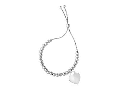 Adjustable Sterling Silver Bead Bracelet with Heart Charm (1.30 mm)