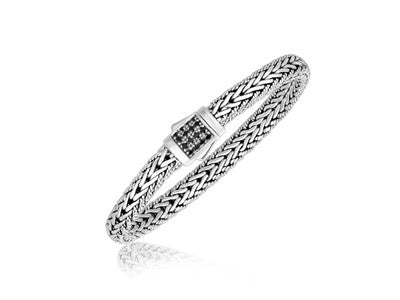 Sterling Silver Braided Mens Bracelet with Black Sapphires (1.70 mm)