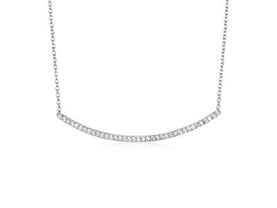 Sterling Silver Curved Bar Necklace with Cubic Zirconias