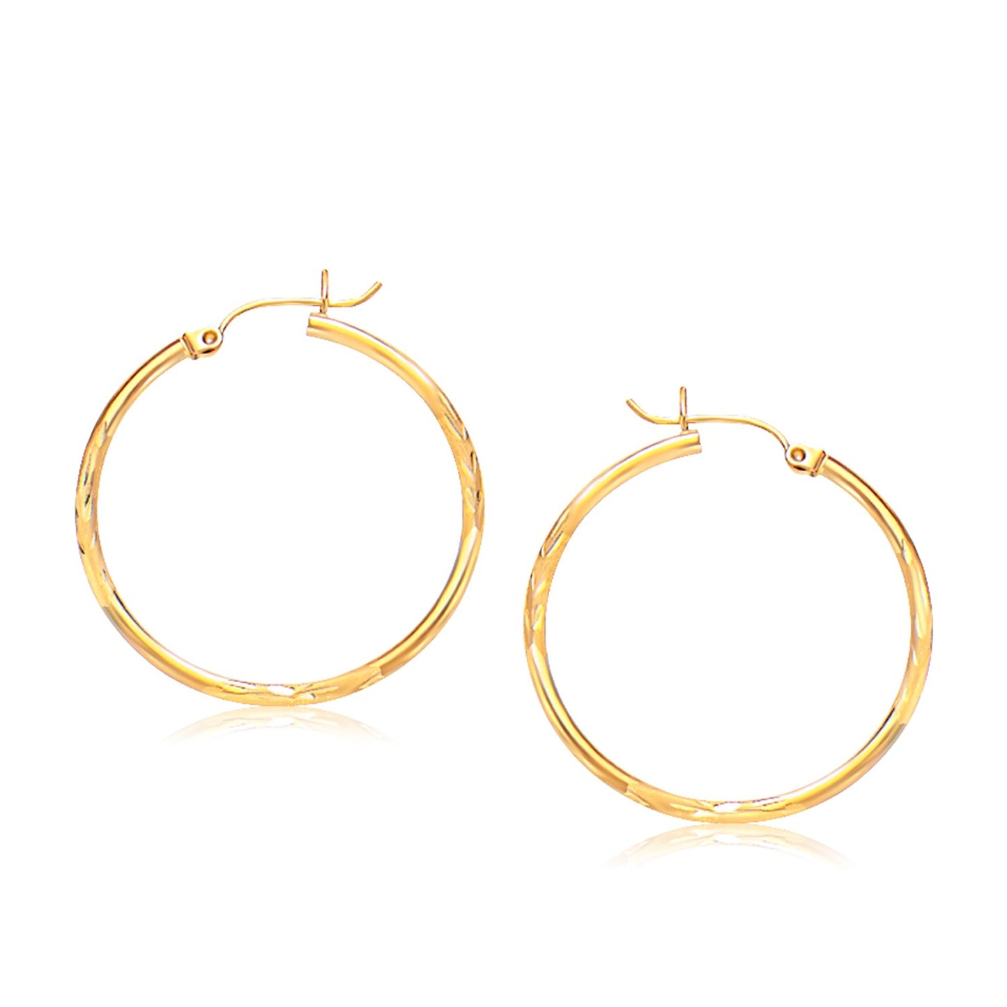 14k Yellow Gold Diamond Cut Large Hoop Earrings