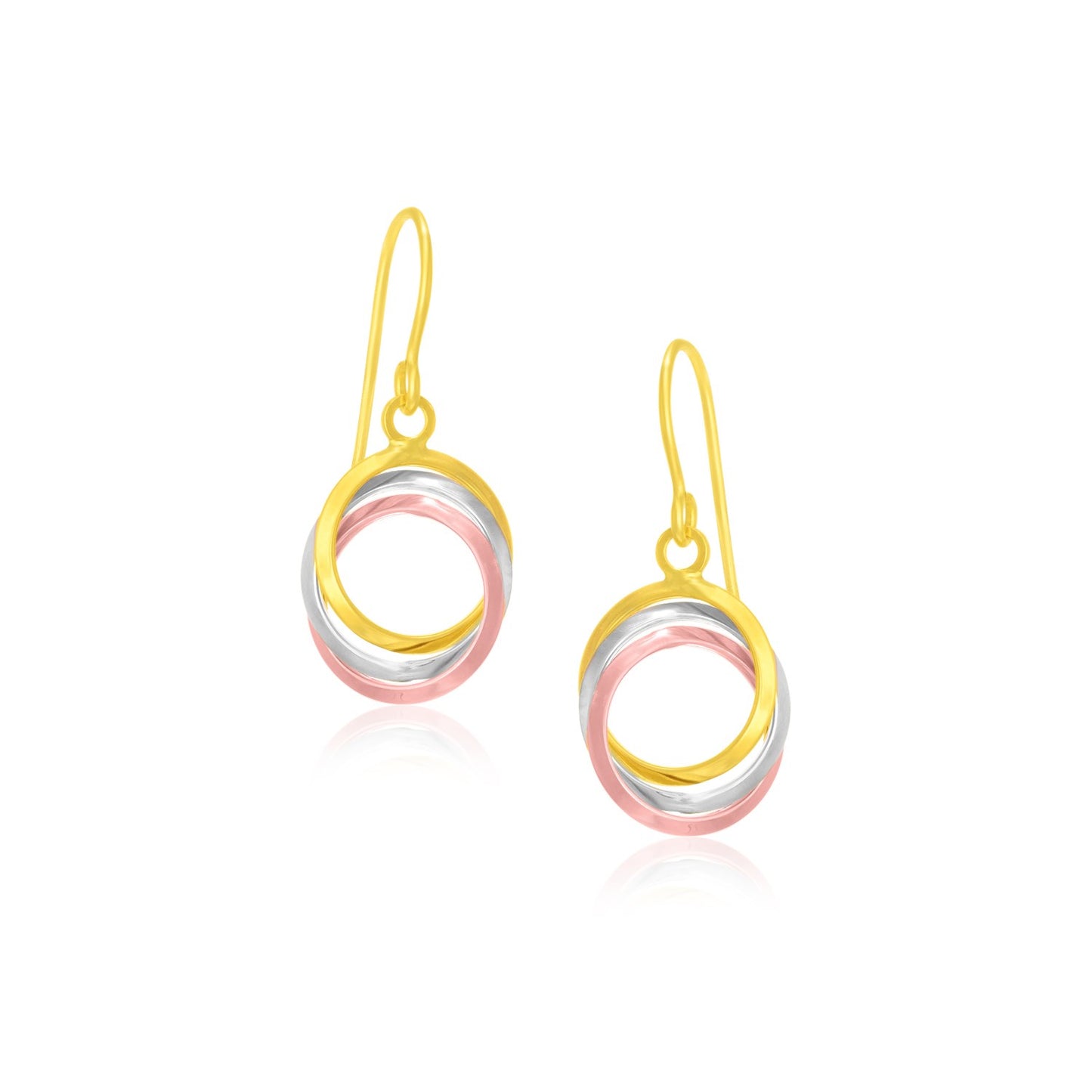 14k Tri Color Gold Open Entwined Ring Earrings