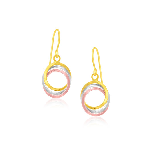 14k Tri Color Gold Open Entwined Ring Earrings