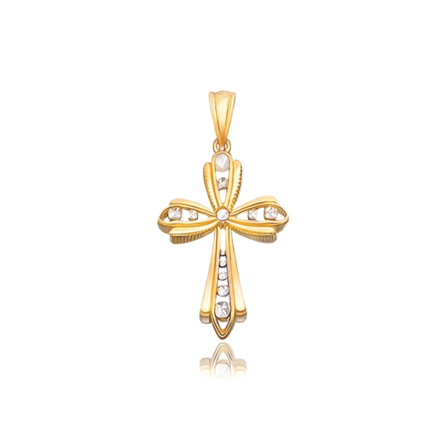 14k Two Tone Diamond Cut Ornate Cross Pendant