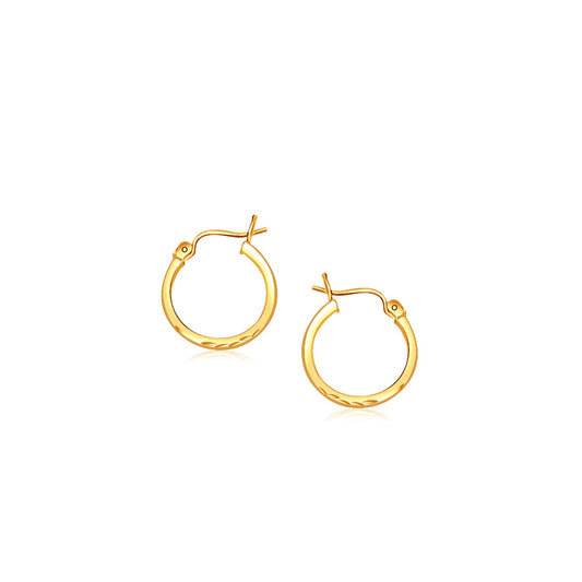 14k Yellow Gold Diamond Cut Hoop Earrings