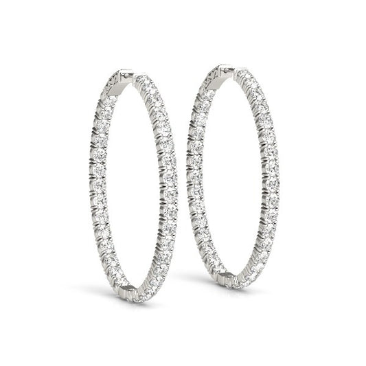 2 CT. T.W Two Sided Oval Shape Diamond Hoop Earrings in 14k White Gold