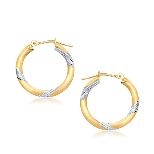 14k Two Tone Gold Polished Hoop Earrings