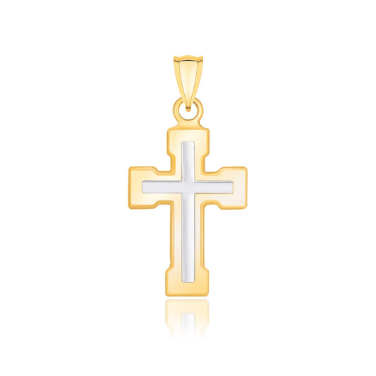 14k Two Tone Gold Dual Cross Block End Pendant