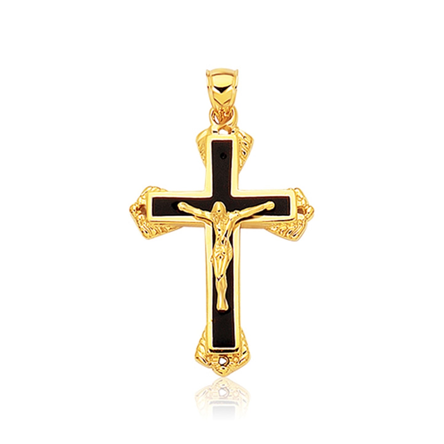 Black Onyx Cross Pendant in 14k Yellow Gold