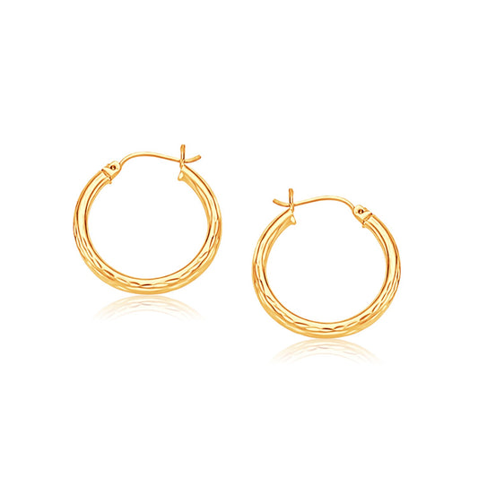 14k Yellow Gold Diamond Cut Hoop Earrings