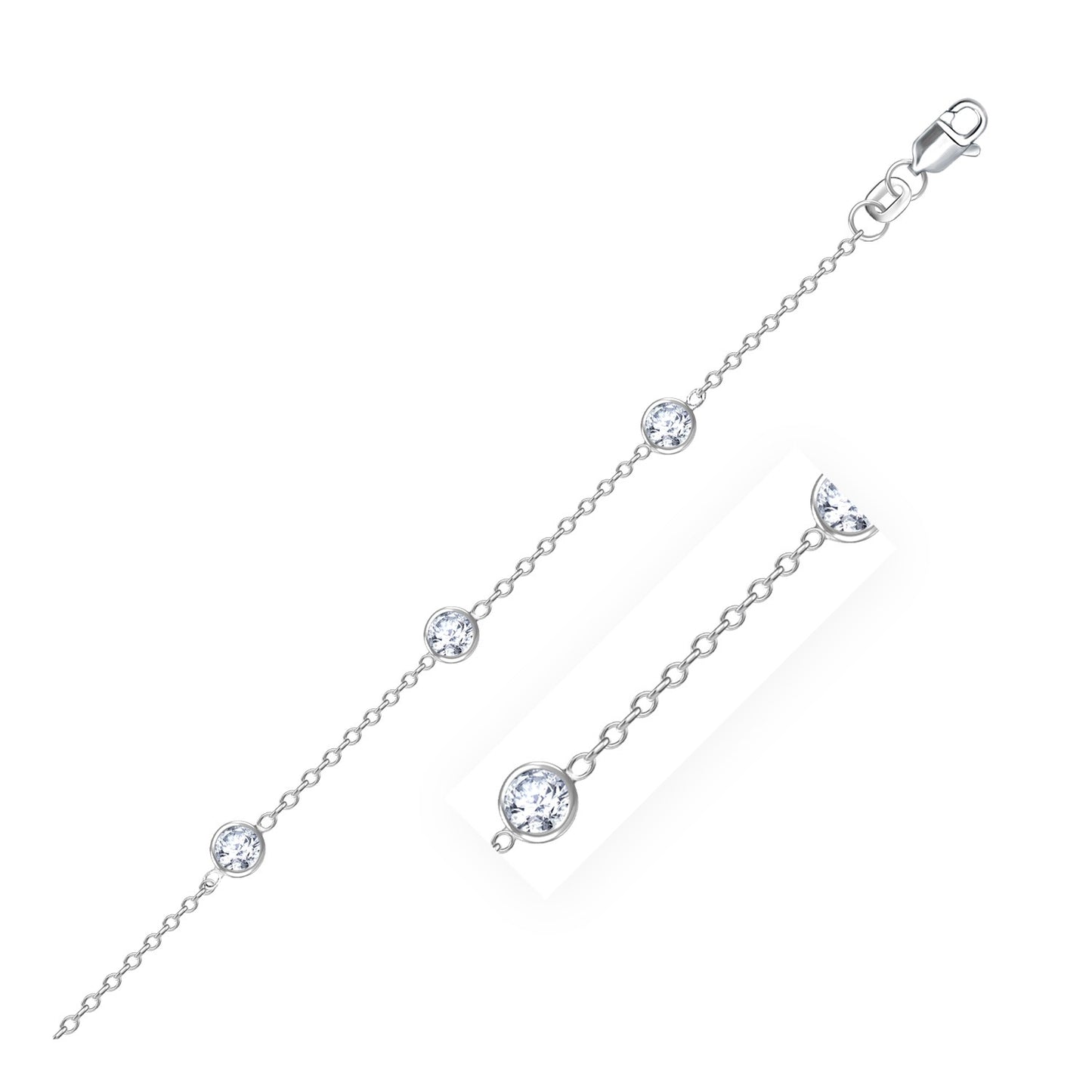 14k White Gold Cubic Zirconia Anklet