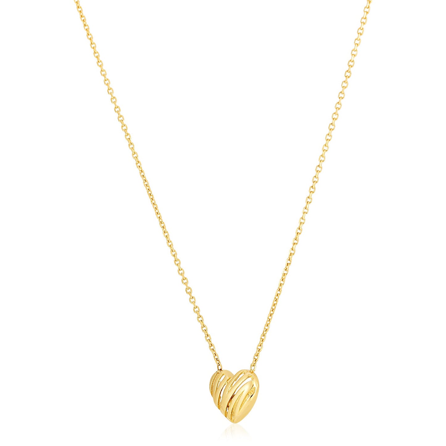 14k Yellow Gold Polished Textured Heart Necklace