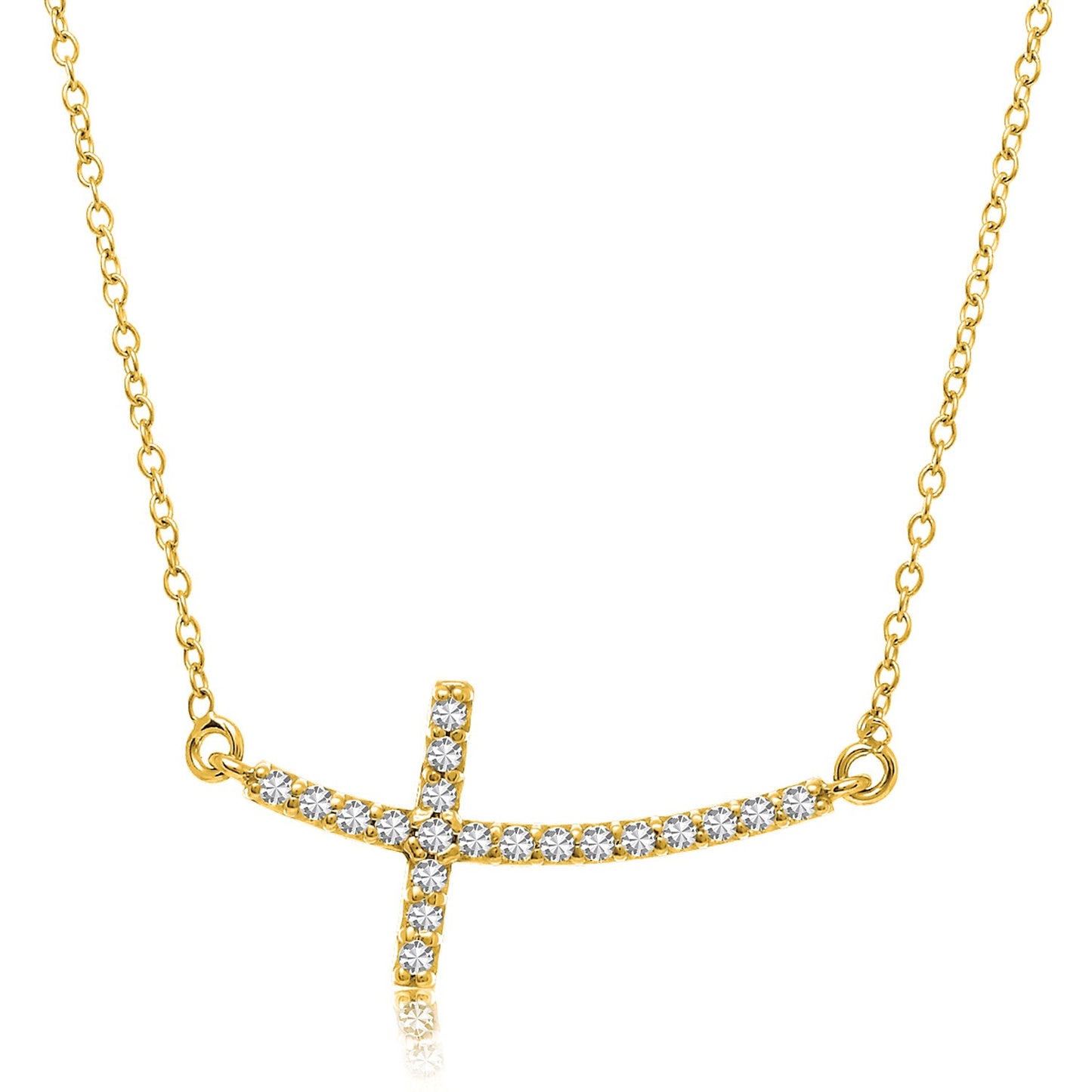 1/5 CT. T.W 14k Yellow Gold Curved Cross Diamond Necklace