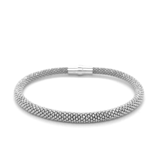 Sterling Silver Rhodium Plated Popcorn Motif Bangle (4.80 mm)