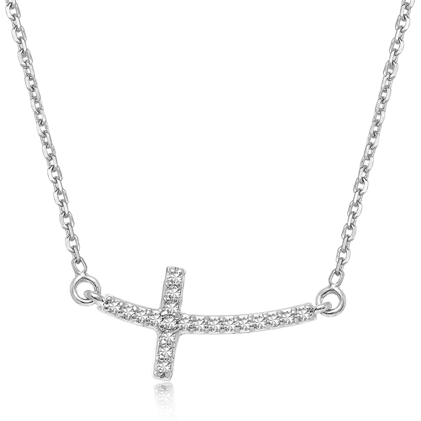 1/10 CT. T.W Curved Cross Diamond Studded Necklace in 14k White Gold