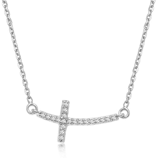 1/10 CT. T.W Curved Cross Diamond Studded Necklace in 14k White Gold