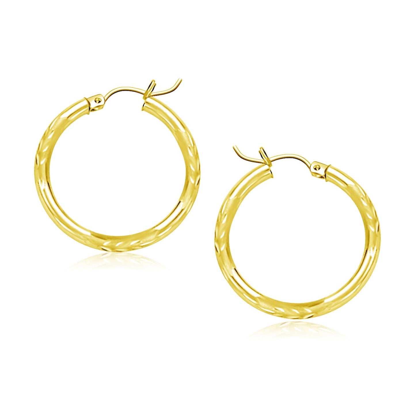 14k Yellow Gold Diamond Cut Hoop Earrings