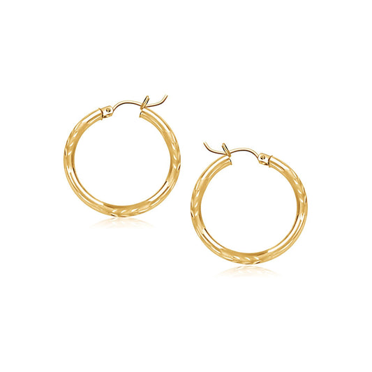 14k Yellow Gold Diamond Cut Small Hoop Earrings