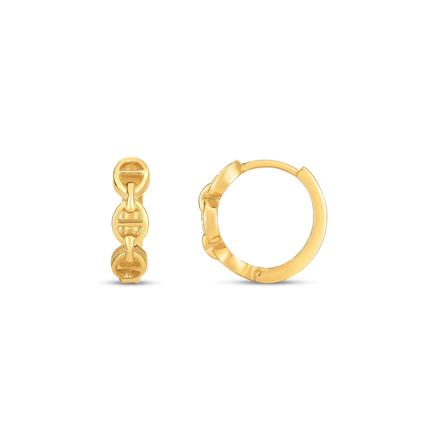 14k Yellow Gold Oval Mariner Huggie Earrings