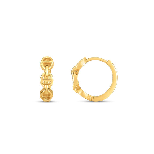 14k Yellow Gold Oval Mariner Huggie Earrings