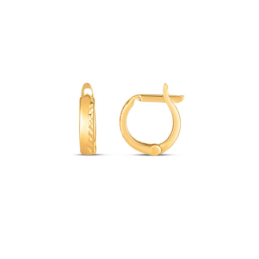 14k Yellow Gold Textured Huggie Hoop Earrings