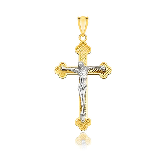 14k Two Tone Gold Small Budded Cross Pendant