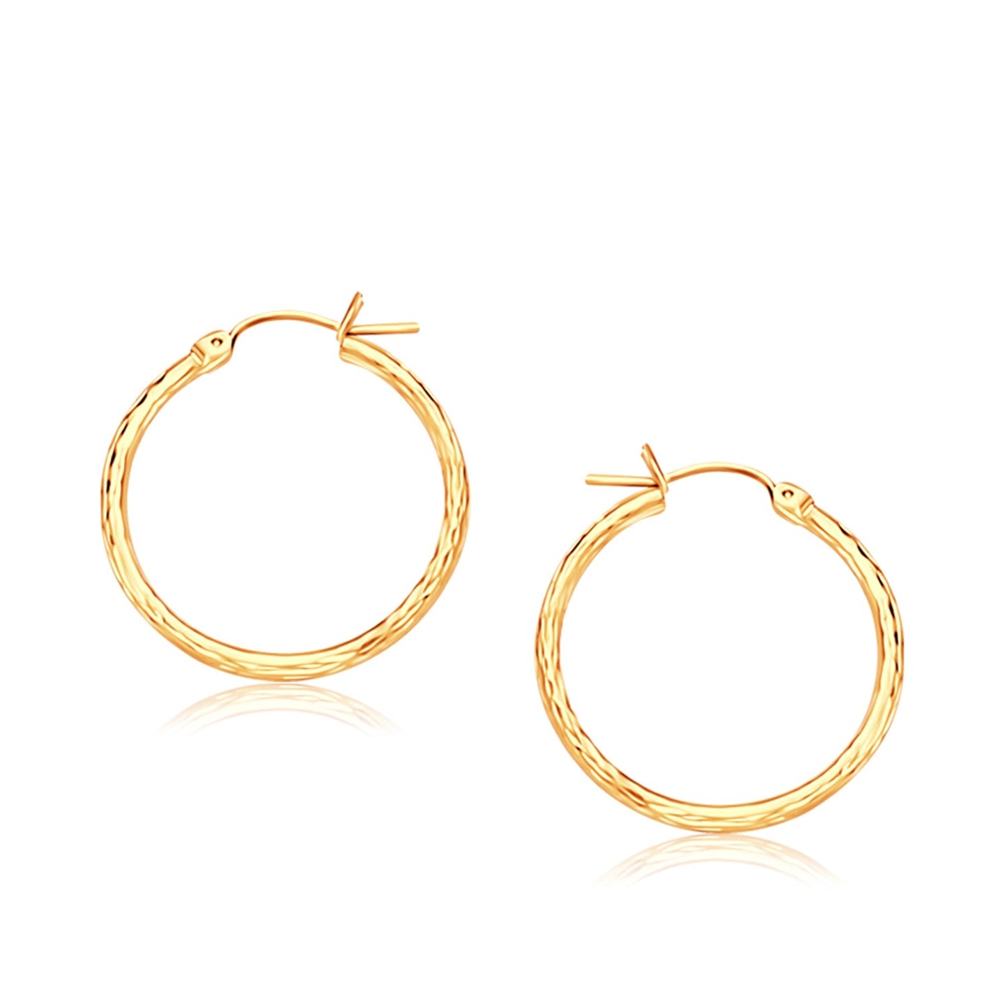 14k Yellow Gold Diamond Cut Hoop Earrings