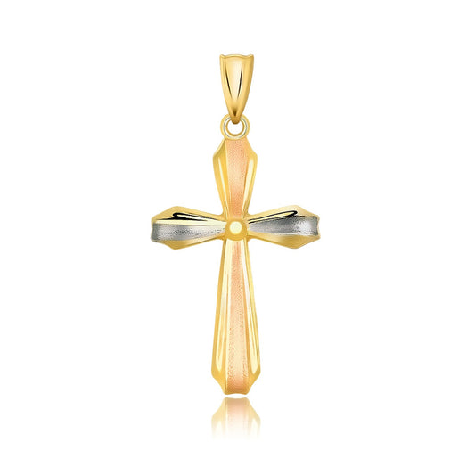 14k Tri Color Gold Cross Textured Pendant