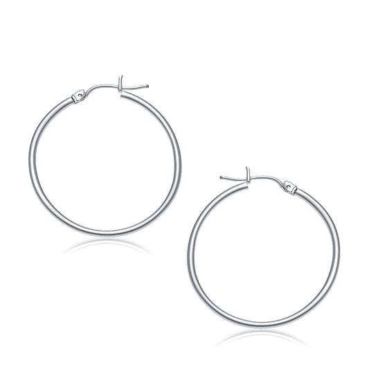 14k White Gold Polished Hoop Earrings