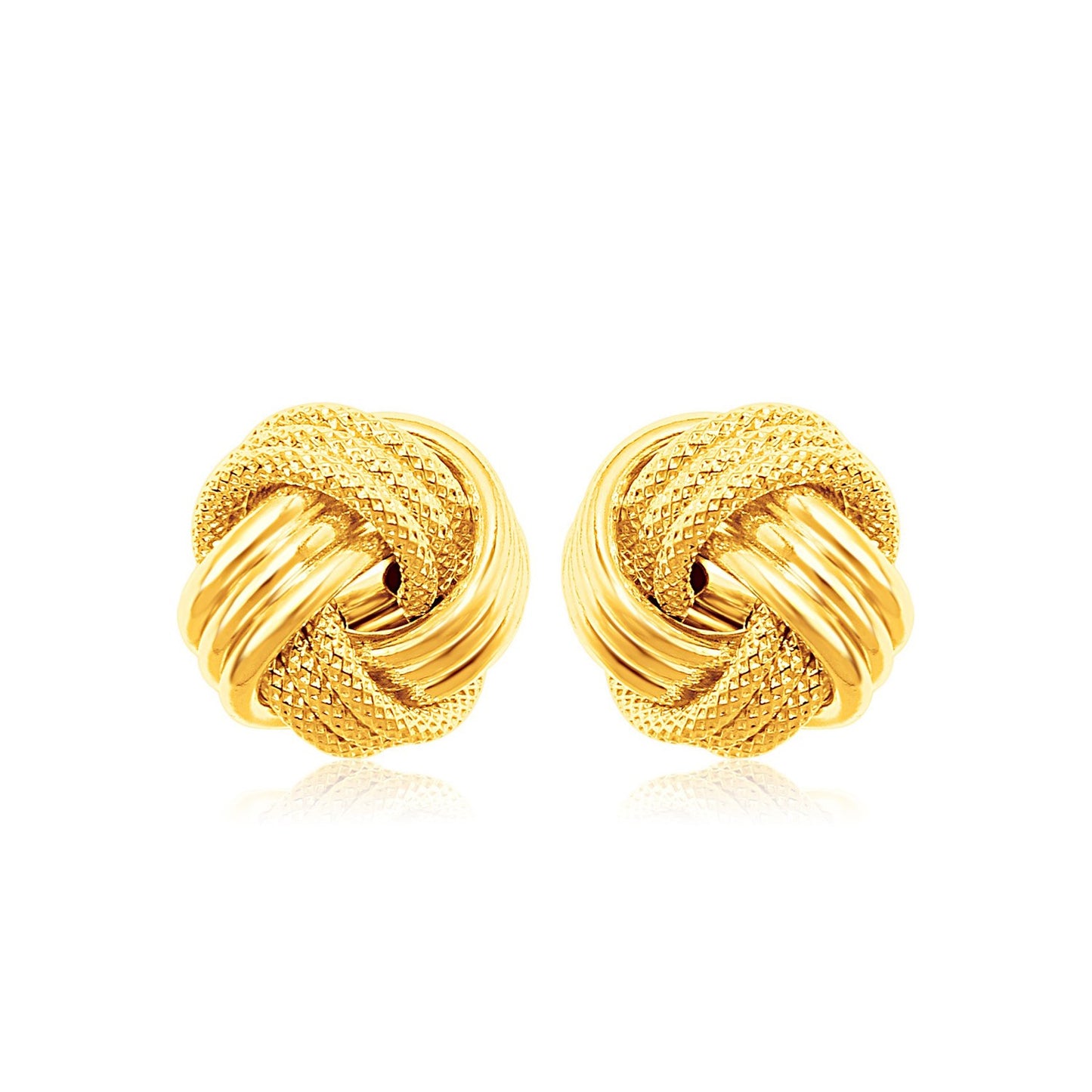 14k Yellow Gold Texture Love Knot Earrings