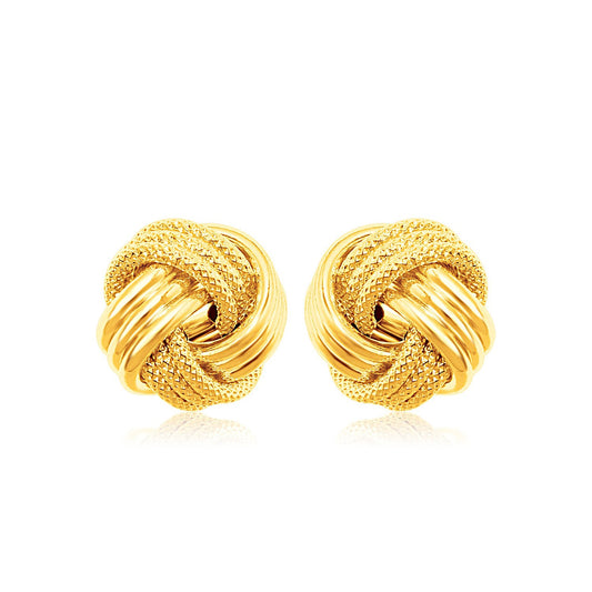 14k Yellow Gold Texture Love Knot Earrings