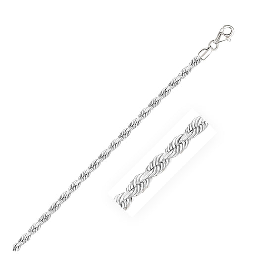 14k White Gold Solid Diamond Cut Rope Bracelet
