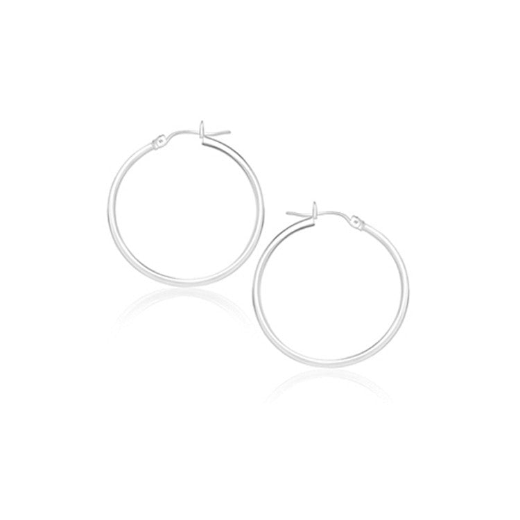 14k White Gold Polished Hoop Earrings