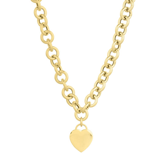 14k Yellow Gold Rolo Link Necklace with Heart Charm