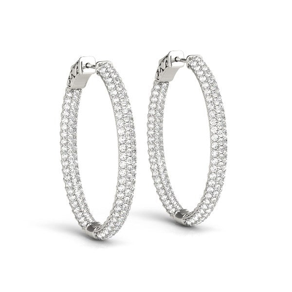 2 CT. T.W Three Row Diamond Hoop Earrings in 14k White Gold