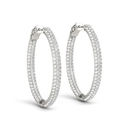 2 CT. T.W Three Row Diamond Hoop Earrings in 14k White Gold