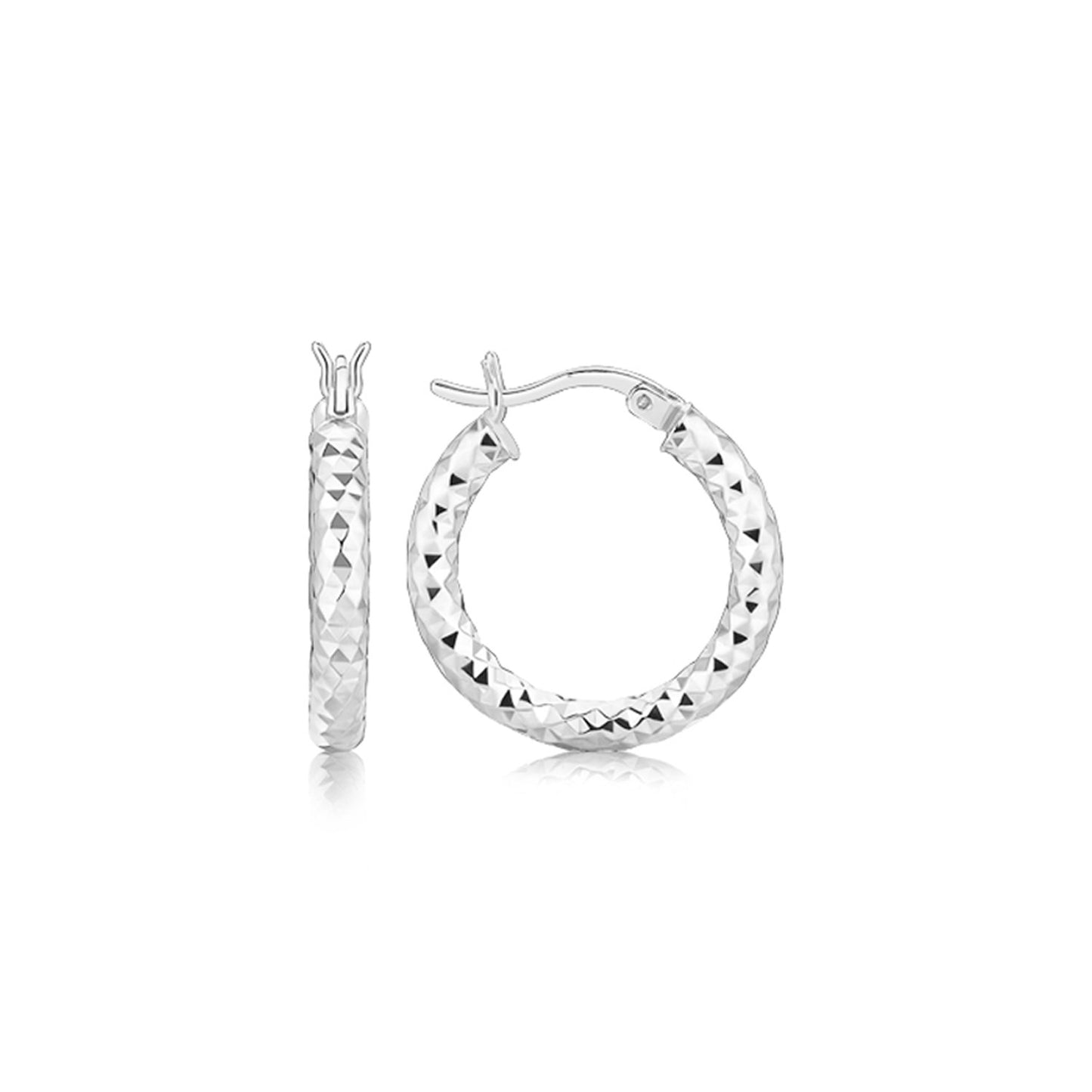 Sterling Silver Polished Faceted Hoop Earrings