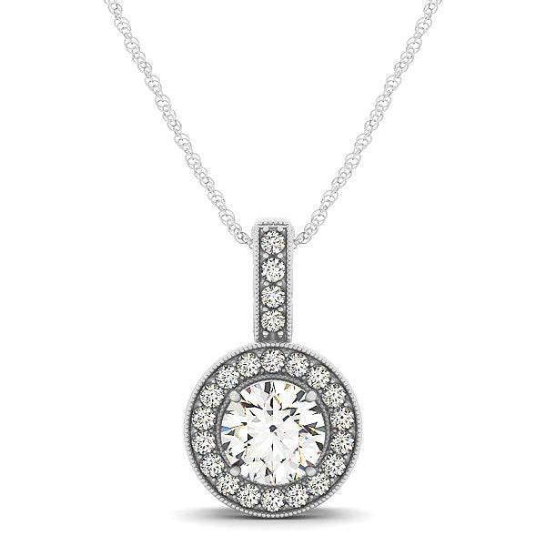 5/8 CT. T.W Milgrain Edge Diamond Halo Pendant in 14k White Gold