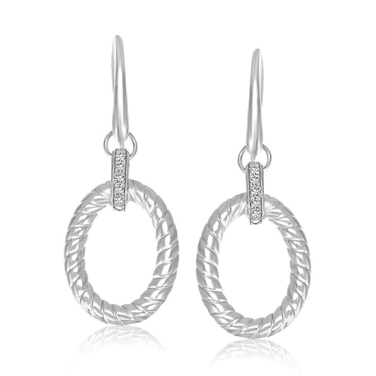 Sterling Silver Diamond Embellished Oval Rope Drop Earrings