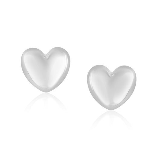 14k White Gold Puffed Heart Earrings