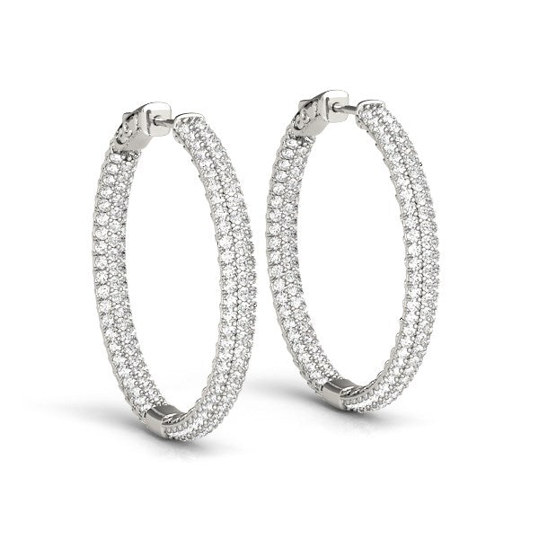 7 CT. T.W Two Row Diamond Hoop Earrings in 14k White Gold